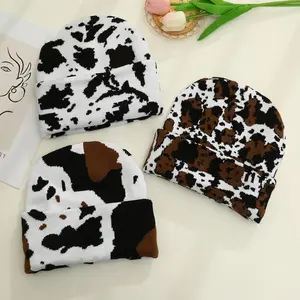 Cow Print Beanie Hats for Women Men, Unisex Warm Knit Hat Animal Print Beanies Cap Winter Leopard Print Skull Cap - Perfect Gift Idea for Friends and Family