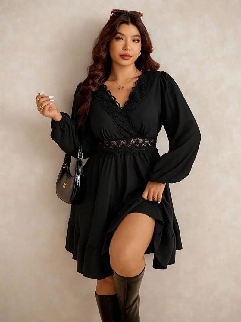 knee length dresses for ladies Aurelia Lace Trim Maxi Dress in Black | OMNES | Ethical & Affordable  Clothing main image 1