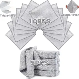 15-Piece Kitchen Cleaning Cloth Set - including 10 Double/Triple-Layer Non-Scratch Wire Dishcloths and 5 Super Absorbent Microfiber Dish Towels, Durable, Oil-Resistant, and Fast-Drying, Ideal for Cleaning Dishes, Stovetops, Range Hoods, and Sinks