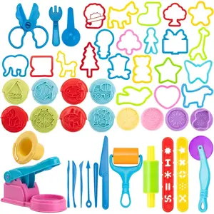 Dough Tools for Kids, 46Pcs Dough Toys Include Play Food Molds - Cupcakes, Ice Cream, Noodle, Play Bulk Pack with Roller, Cutters, Scissor, DoughMat and Storage Bag Gifts (Tools)