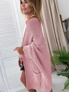 Pink Oversized Fold Over Sleeve Sweater Cardigan