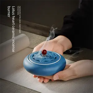 Lotus Heart Ceramic Incense Burner Set for Seal Agarwood & Coil Incense Traditional Bowl Shaped Aesthetic Tool