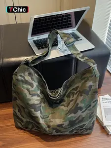 Camouflage Canvas Large Backpack, Leopard Print Casual Crossbody Shoulder Bag, Unisex Fashion Vintage Single-Shoulder Bag for All Seasons, Commuter Crossbody Bag, Canvas Shoulder Bags