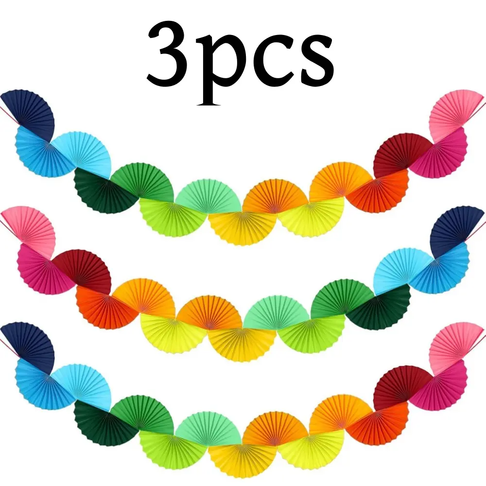3 pack Fan-Shaped Garland Banner 15.6ft Colorful Background Ceiling Hanging Decorations Rainbow Colors Wall Decor, Festive Supplies