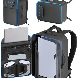 Carrying Case Travel Compatible with PS5/ Slim/ Pro, PS5 Durable Airline Approved Backpack Fits 16" Laptop, Protective Travel Bag for Digital/ Disc Game Console, PS5 Accessories for Controller Disk Cable, Laptop Bags