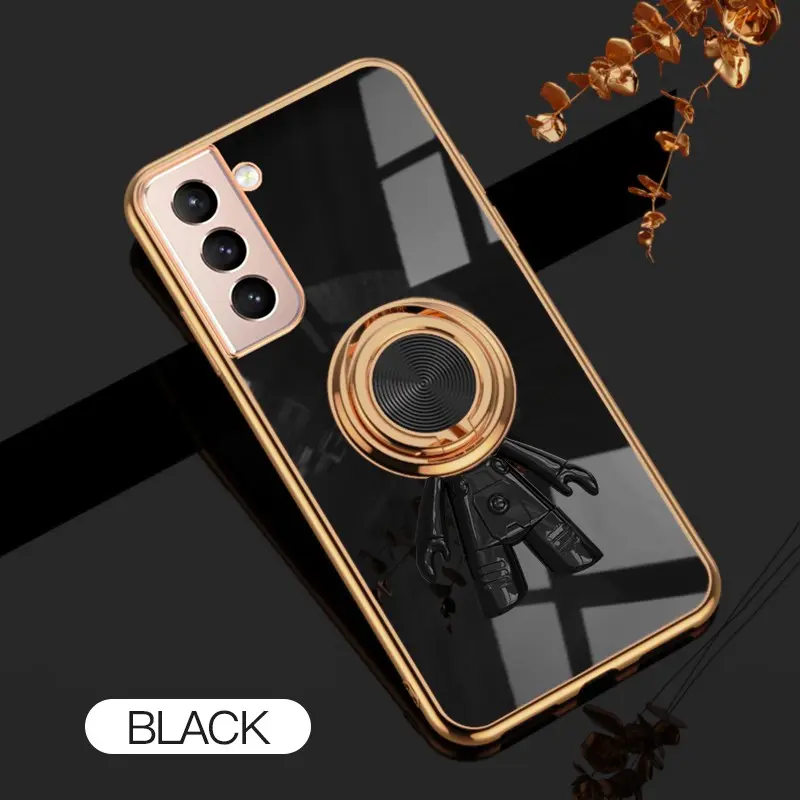 For Samsung Galaxy S21 6D Astronaut Electroplated Ring Stand Phone Case HNTKR-0069
