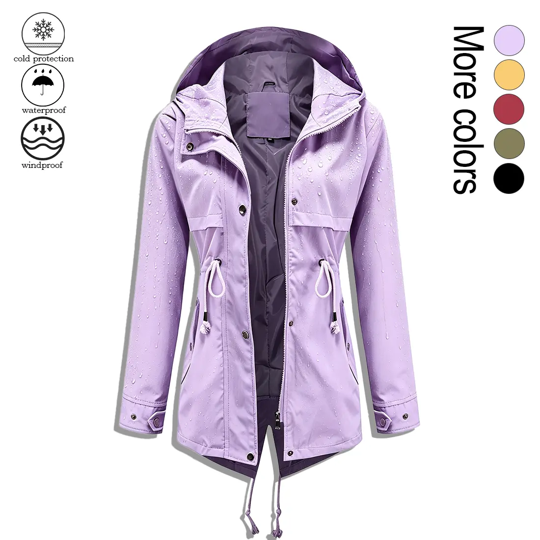 Women’s waterproof raincoat, lightweight hooded windbreaker with a drawstring waist and multiple pockets; a windproof casual outdoor rain jacket suitable for hiking, travel, camping, and walking, ideal for spring and autumn. sohochic