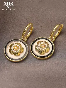 Women's Elegant Hoop Earrings, Geometric Round Design, Cute Flower Inlay, Small Faux Pearl Detail, Perfect for Casual Parties