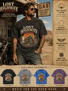 Motorcycle Graphic Tee, Vintage Biker T Shirt, Unisex Cotton Lost Highway T-Shirt