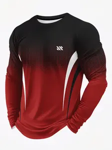 Men's Gradient Sport Long Sleeve T-Shirt, Comfortable Round Neck, Casual Fitted Design, Perfect for Daily Wear & Sports, Athletic Style Activewear, Athletic Sports Clothing