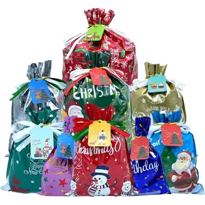 37PCS Christmas Gift Bags with Tags, Assorted Sizes, Christmas Foil Gift Wrapping Sacks Pouches for Presents Party Favor, Birthday Gift Bags, Reusable Bags