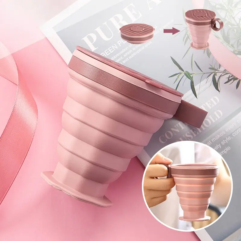 Foldable Silicone Tumbler - Leak-Proof, Compact, Washable Coffee Mug with Lid, Reusable Portable Cup for Coffee Lovers, Office, Commuting, Hot & Cold Drinks, Collapsible, Commute, Unisex Adults, Plain, Hiking