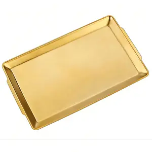 15.8" x 9.5" Large Serving Platters, Stainless Steel Heavy-Duty Large Serving Trays,  Rectangular Plates for Food, Fruit, Party, Wedding, Christmas, Chip and Scratch Resistant. Gold or Silver