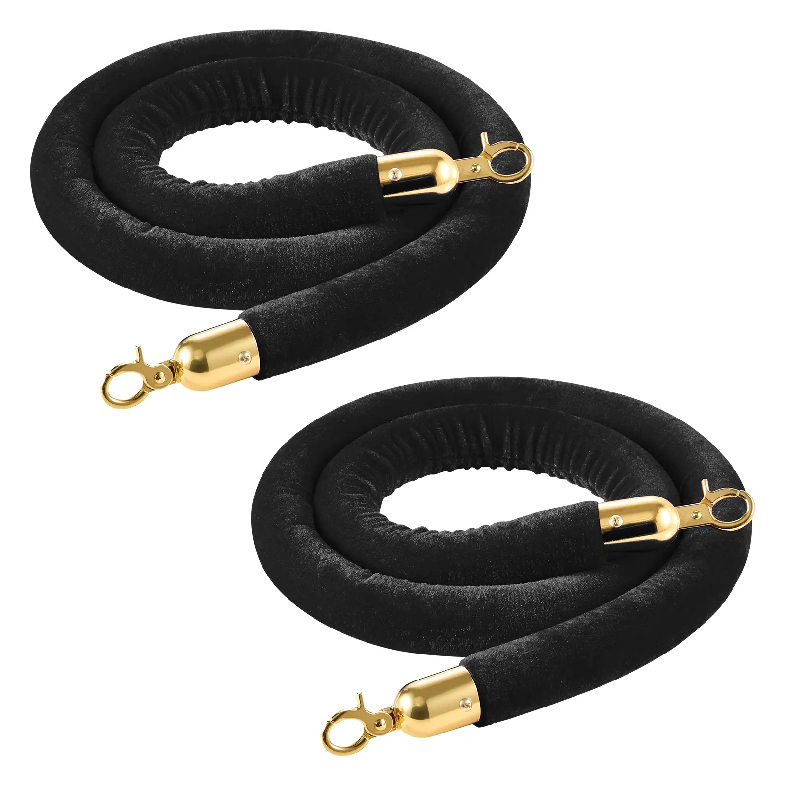VEVOR 2 Pcs Black Velvet Crowd Control Ropes, 5 ft Elegant Soft Plush Ropes with Dense Foam Core & Easy Clip-On Gold Lobster Clips, Queue Barrier for Hotel Lobby & Grand Openings
