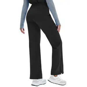 Women's Yoga Scrub Pants Flared Mid Rise Cargo Work Pants with 5 Pocket for Work,4-Way Stretch Fabric