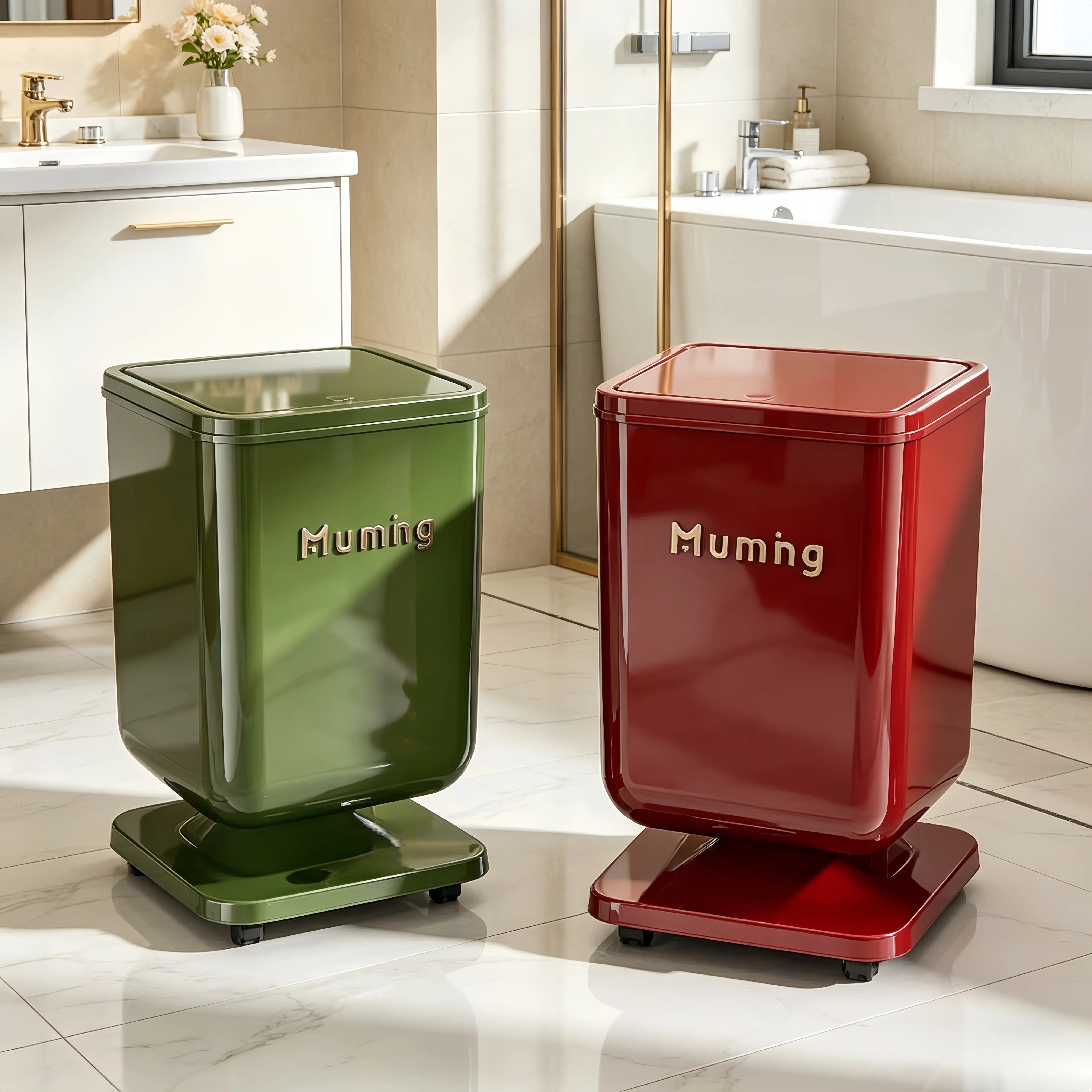 Mobile Wheeled Trash Can, Bend-free Design. Large Capacity With Separate Inner And OuterBucket, Silent Universal Wheels And Press-top Lid, Ideal For Kitchen,Living Room, Bathroom And Daily Home Use.