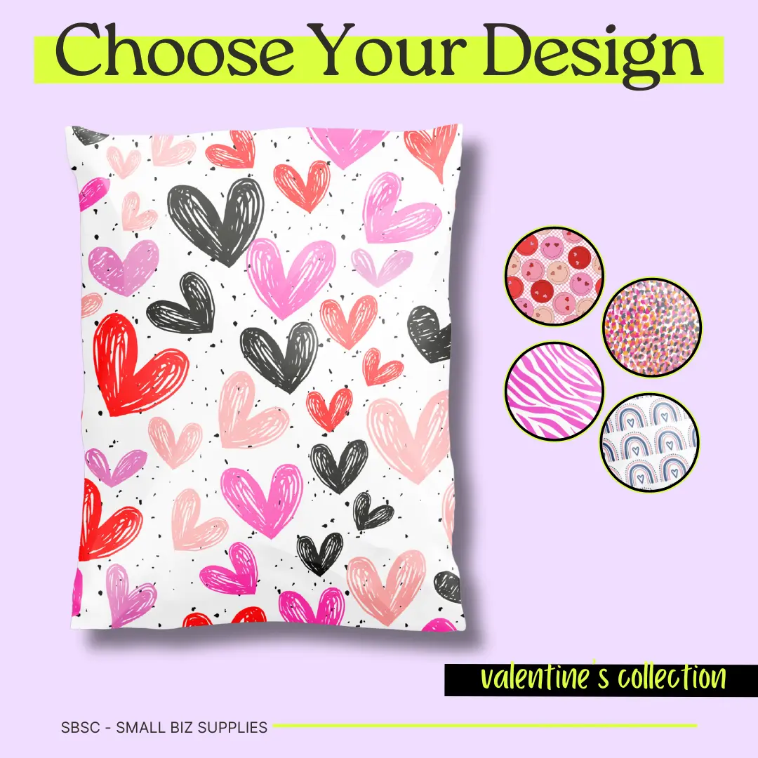 Valentines Poly Mailer 100 Pack Water Proof Heavy Duty Self Seal Shipping Bag for Small Business - Cute Packaging, Shipping Supplies