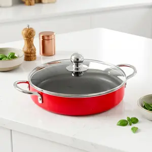 Kitchen King 2 in 1 Servo Pan with Glass Lid, Non Toxic Nonstick Surface, 10",11",12", Stove To Table Cookware, Stylish & Heavy Duty