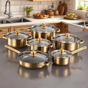 Thick 12-Piece Stainless Steel Cookware Set with Glass Lid, Non-Stick Handle Design, Versatile Cooking for Home Chefs