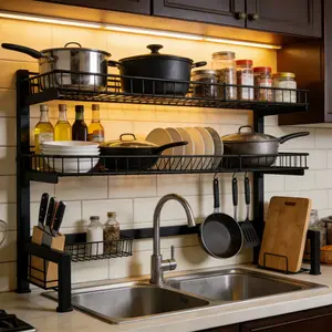 Adjustable Over-The-Sink Rectangle Drainage Rack - Kitchen Dish, Utensil Organizer Holder