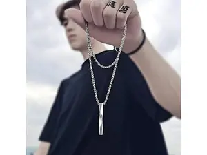 Rectangle Pendant Necklace Retro Men Trendy Simple Stainless Steel Chain Men Necklace