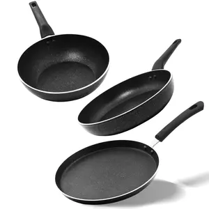 Vivicreate 3 pcs pan set deep fry pan, fry pan, pizza pan, forge aluminum pan with non stick coating Cookware Stove