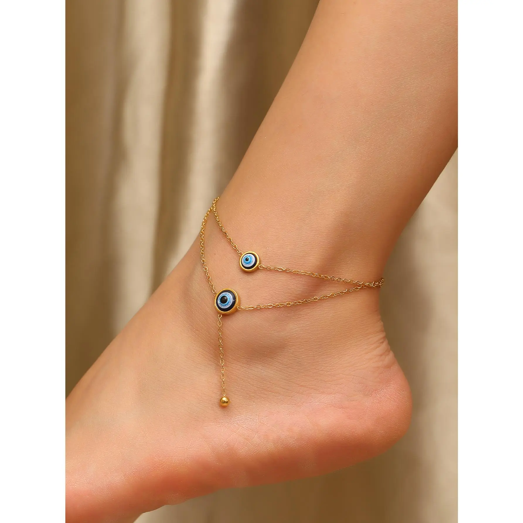 Evil Eye Double-layer Anklet, Turkish Blue Eye Meaningful Foot Jewelry