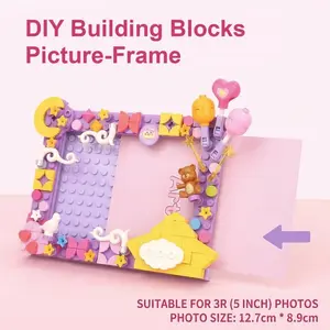 Creative DIY Building Block Photo Frame, Star Moon Teddy Bear Cloud Decoration, Adjustable Stable Stand, Kids Room Desk Decor, Birthday Gift