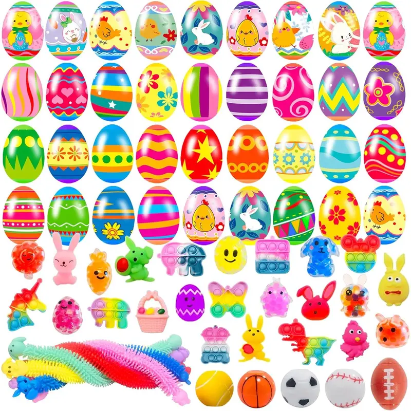 36 Pack Prefilled Easter Eggs with Fidget Toys Bright Colorful Easter Eggs Prefilled with Variety Easter Stress Toys Inside Great for Kids Toddler Easter Basket Stuffers Eggs Fillers Party Favors