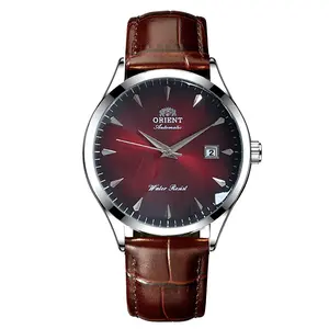 Orient Men's Classic Automatic Mechanical Watch - Red Sunburst Dial, Brown Leather Strap