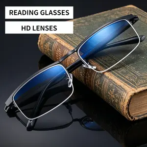 Lightweight Fashionable Rectangular Metal Half Frame Progressive Multifocal Reading Glasses with Blue Light Protection Comfort Fit TR Temples Unisex for Adults Presbyopia Correction +100 to +400 Diopter fashion eyeglass color bluelight woman