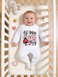 Cute Baby Boys and Girls Casual with Letter Print, Long Sleeve Bodysuit for 1 to 18 Months, Comfortable Fall and Winter Wear