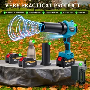 All-in-One 21V Electric Leaf Blower & Vacuum Kit, 3 Variable Speeds Handheld Cordless Blower with 2 Packs 4000mAh Battery, 1200G Pressure for Quick Yard Cleanup, Patio Dust & Car Interior