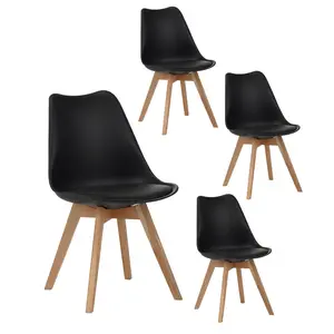 ARCH Set of four dining chairs, medieval modern style dining chairs for kitchen and dining room, with wooden legs, black