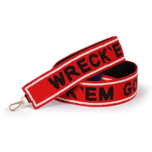 Dallas Texas Tech "Wreck 'Em" Handmade Craft Beaded Fabric Crossbody Strap - Snap Hook-Attached Accessory for Purses, Luggage