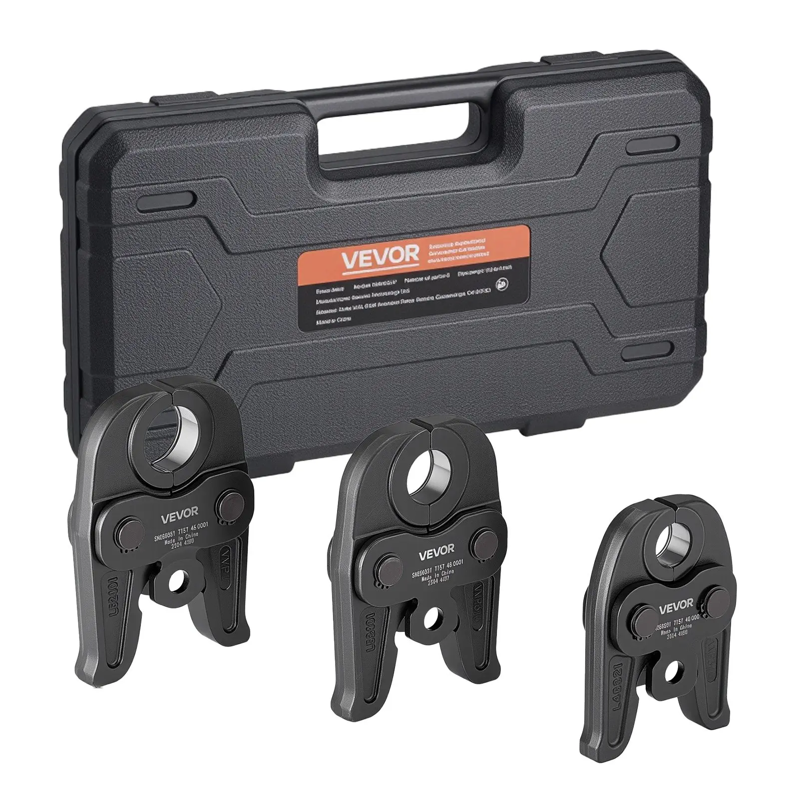 【Summerfinds】VEVOR 3-Piece Carbon Steel Pipe Pressing Jaws Set - 1/2", 3/4", 1" (VMP1/2-1"), Compatible with Standard Press Tools, Sturdy, Durable, Portable with Case, for MegaPress Pipes