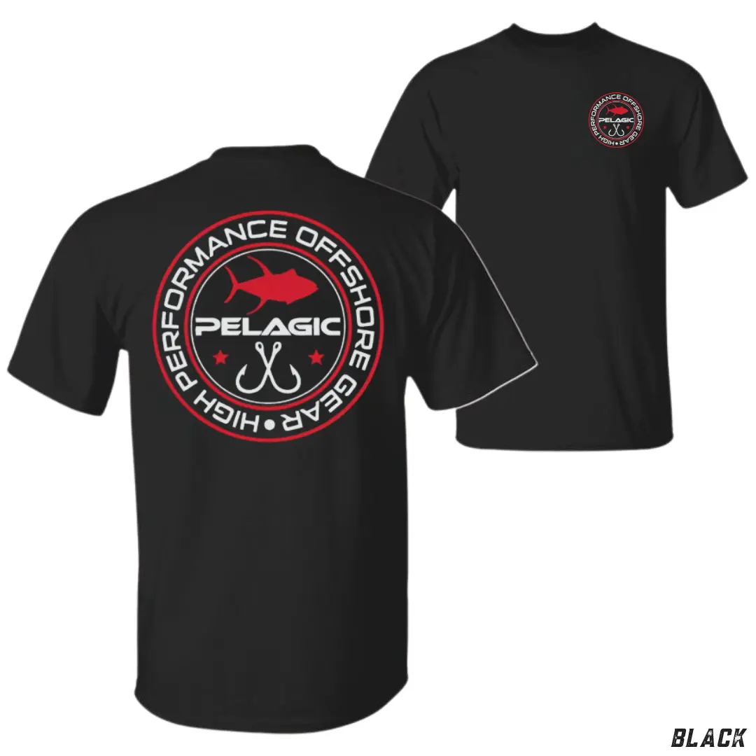 Pelagic "High Performance Offshore Gear" T-Shirt, Classic Fishing Logo Graphic Tee, Soft Cotton Blend Shirt, Marine Angler Apparel for Men, Deep Sea Fishing Gift