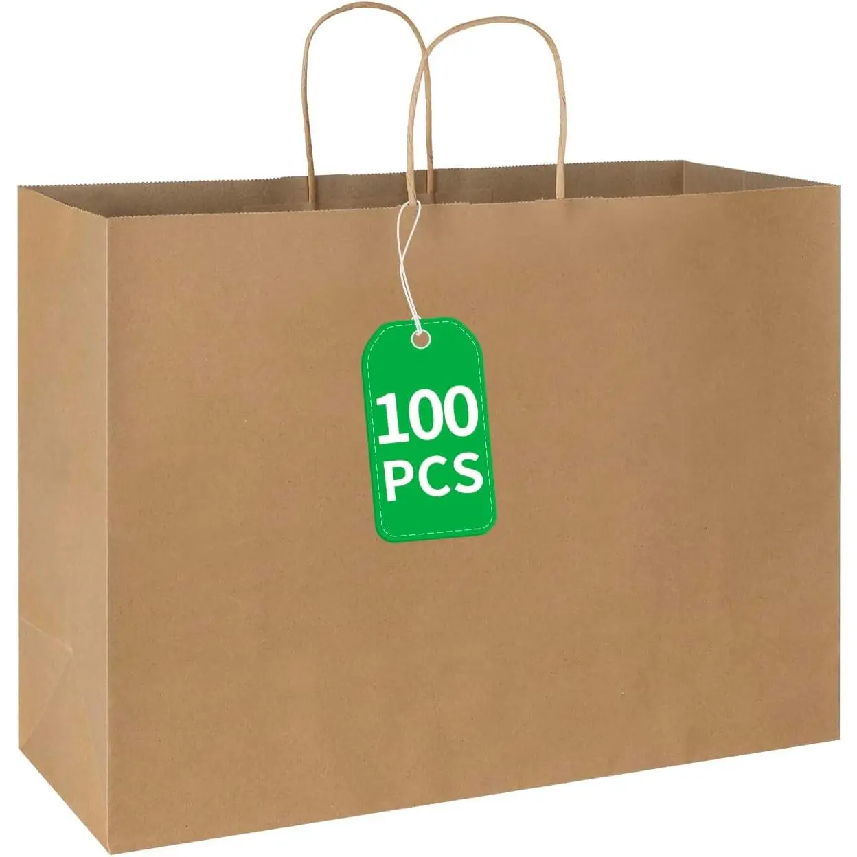 100 Pack 16x6x12 Inches Large Plain  Brown  Paper Bags with Handles Bulk for Shopping Wedding Grocery Retail Merchandise Business Craft  Bags(100 Count)