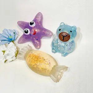 Cute Glitter Squishy Pack - Cat Face Bear Starfish Capybara Candy Shell Turtle Hand Stress Relief Fidget Toys, Handmade Slow Rise Squeeze Toys for Kids & Adults Holiday gifts