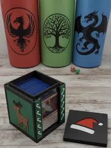 MTG EDH Deck Box | Christmas Theme Deck Box Commander Showcase Display Slot with Toploader | Magnetic Top Fantasy Gaming Cards Organizer
