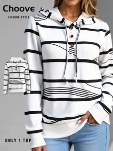 Women's Fashion Print Long Sleeve Hooded T-Shirt, Casual Loose-Fitting Fall & Winter Top, Moderate Fabric, Kint Style