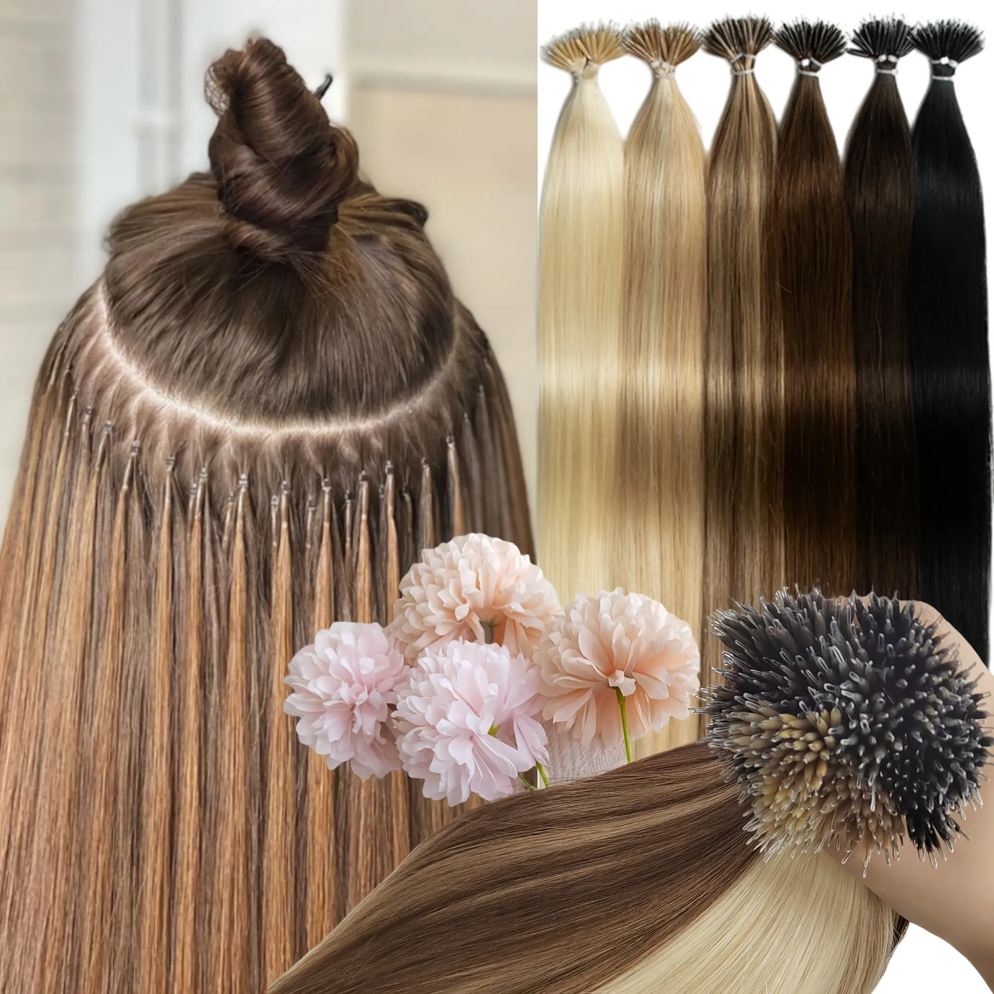 2025 Arrivals Wholesale [Micro Beads Hair Extensions] 50 Strands Micro Beads Hair Extensions |   10 Colors Natural Straight Human Hair for Women, 12-24 Inches, Add Volume & Length, Blonde Brown Black European Hair, 30g Nano Ring Links