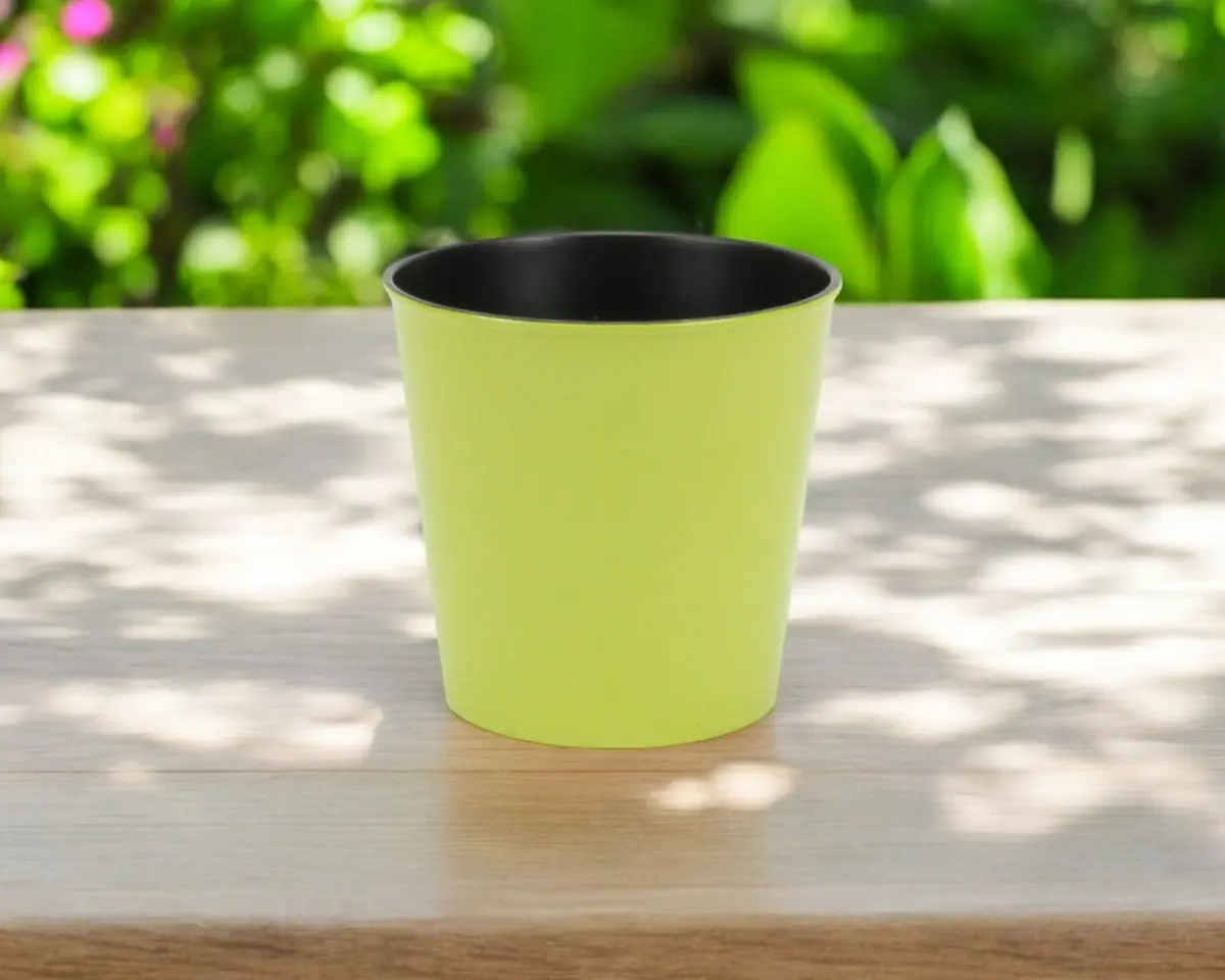 HomeRoots 5 in. Lime Green Recycled Plastic Round Planter - Indoor & Outdoor Use, Planters for Outside, Ornamental, Decorative, Indoor, Balcony Flower Pots