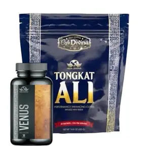 Vida Divina Tongkat Ali Coffee & Venus Capsules Combo Pack - Performance Enhancing Coffee Infused with Resin - 30 Sachets