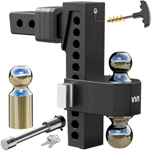 VNN （6-10 ）Inch Drop Hitch 2 Inch Receiver - Interchangeable 3 Solid Ball Mount 1-7/8", 2", 2-5/16"(15,000 LBS GTW), Heavy Duty Aluminum Adjustable Trailer Hitch with Pads and Locking Sets, Black
