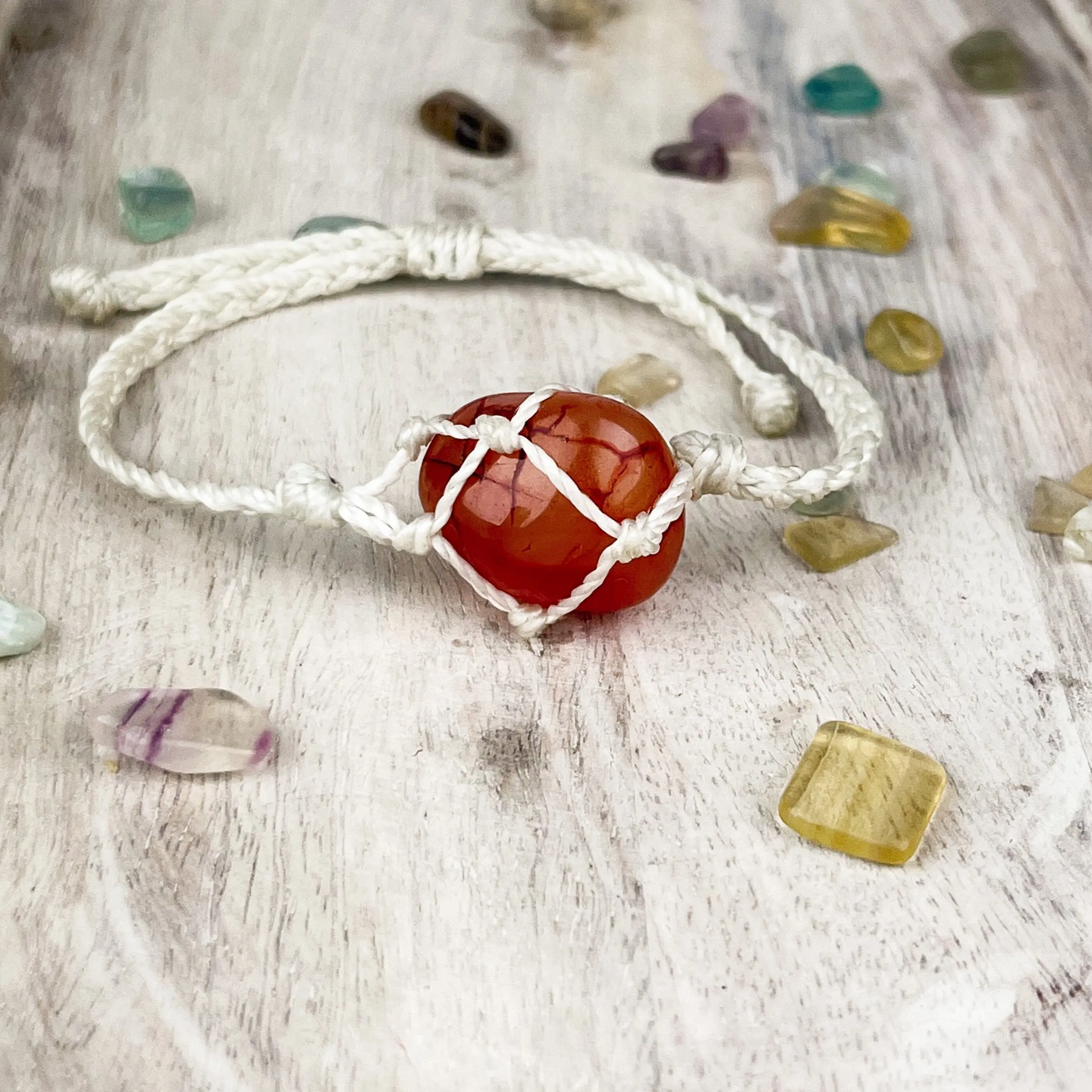 Vibrant Carnelian Hand Knotted Crystal Bracelet with Adjustable Size - Creativity Amplification and Manifesting Stone Intention Bead Bracelet