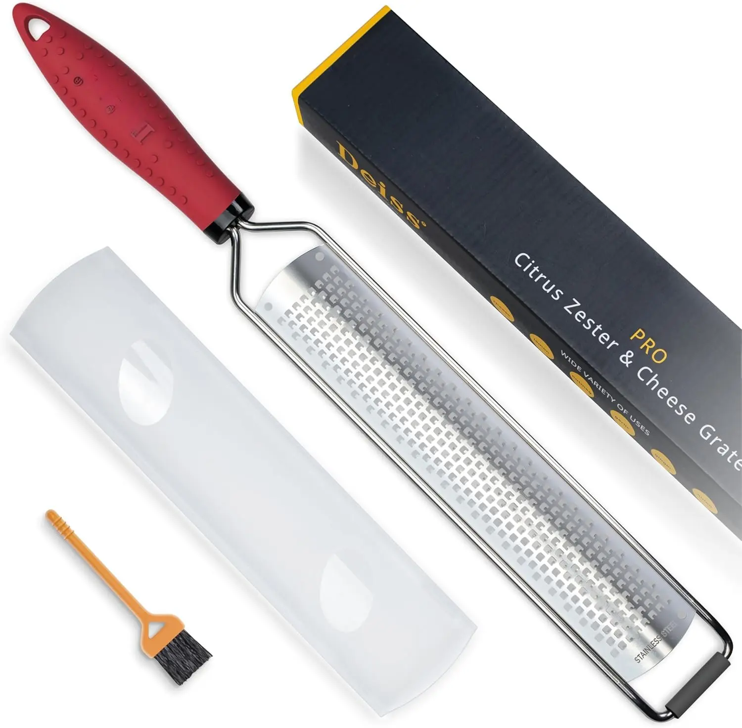 PRO Citrus Zester & Manual Cheese Grater - Parmesan, Lemon, Ginger, Garlic, Nutmeg,  -  Stainless Steel  - Dishwasher Safe