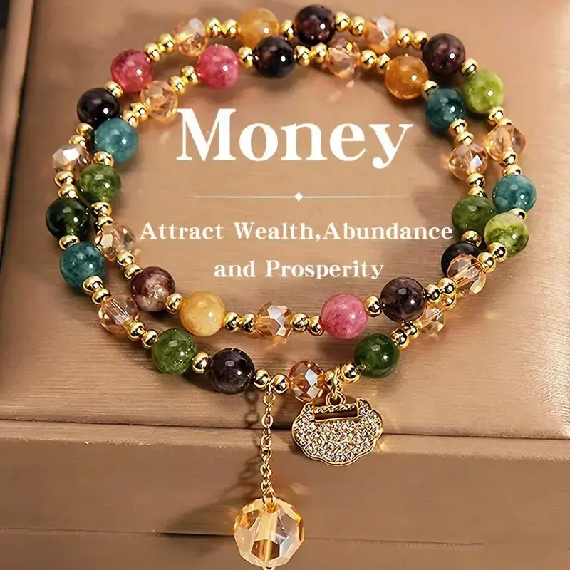 SIcbumi Unisex Double Wrap Gemstone Beaded Bracelet for Women, Layered Bracelet Beaded for Wealth Attraction, Positivity Benefits, Luxury Look for Any Occasion, Bracelets, Inspirational Beaded Bracelet, Money Attraction Bracelet Ideal Gift