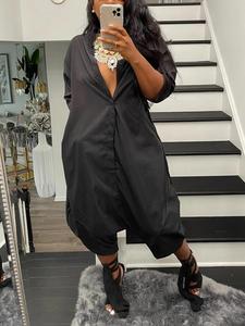 women's plain button front drop shoulder shirt jumpsuit, casual long sleeve collared pocket jumpsuit for summer, ladies clothes for daily wear