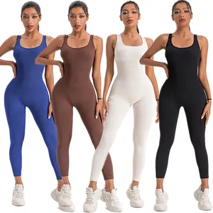 Ribbed Spots Jumpsuit Bodycon Sexy Body Shaper Sleeveless Bodysuit Women's Activewear Nylon Womenswear Fitness Sport Outfits Workout Gym Clothing